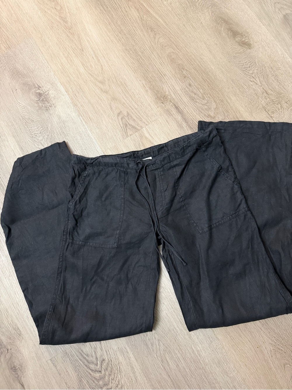 London Jean 100% Linen Black Drawstring Pants